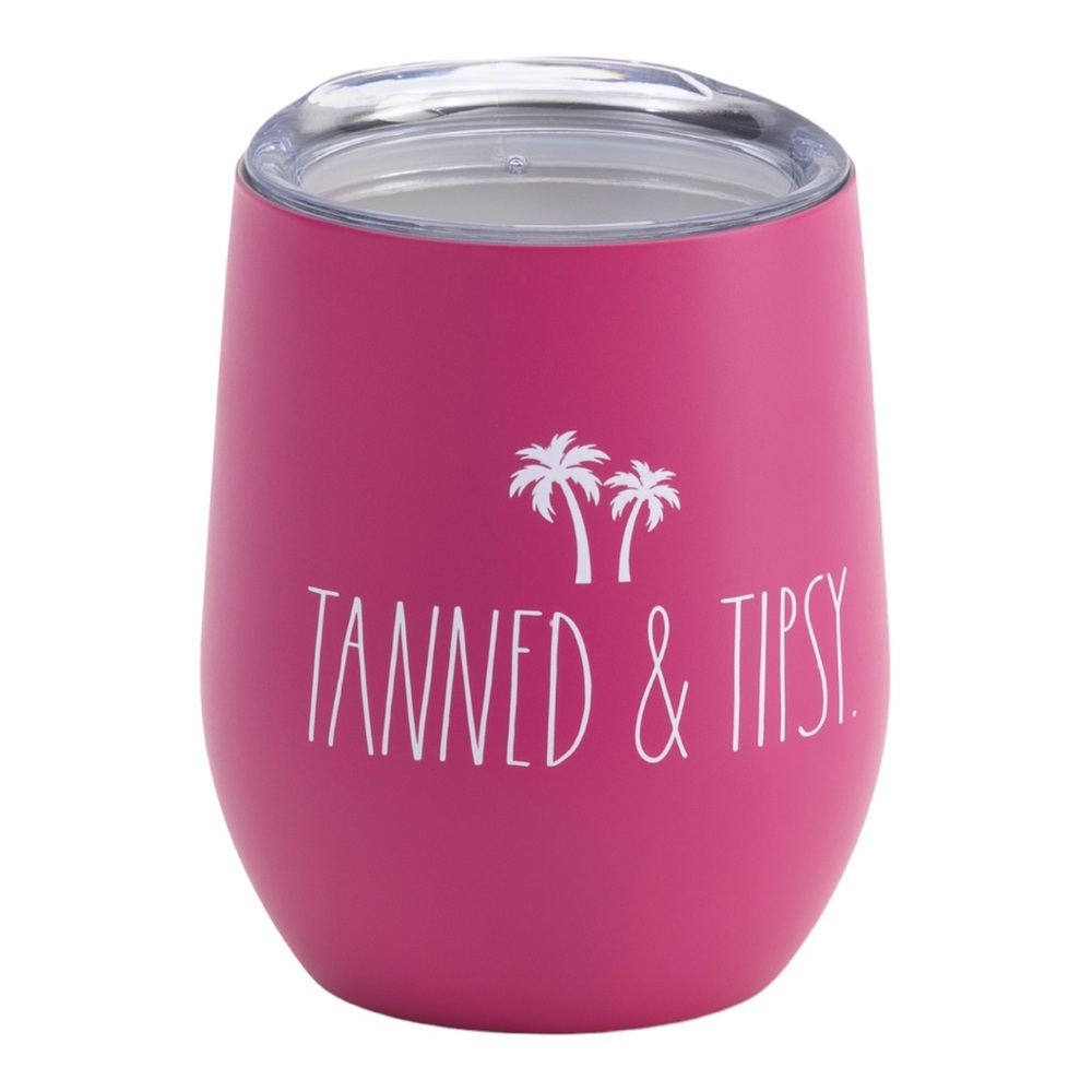 NWT RAE DUNN Stainless Steel TANNED And TIPSY Stemless WINE Drink Glass TUMBLER
